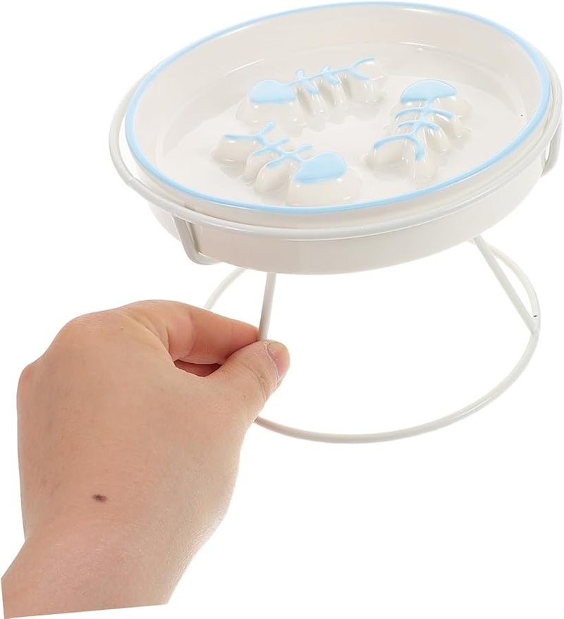 وعاء قطط خزفي متعدد الألوان مرفوع، وحوض مرتفع مريح ومغذي بطيء للقطط والكلاب الصغيرة - Image 4